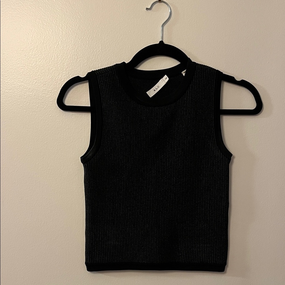 A.L.C. Black Ribbed Crewneck Tank Top